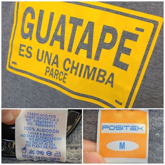 Guatape Es Una Chimba Parce Colombia Grey Yellow Short Sleeve Cotton Tshirt M - Picture 10 of 16